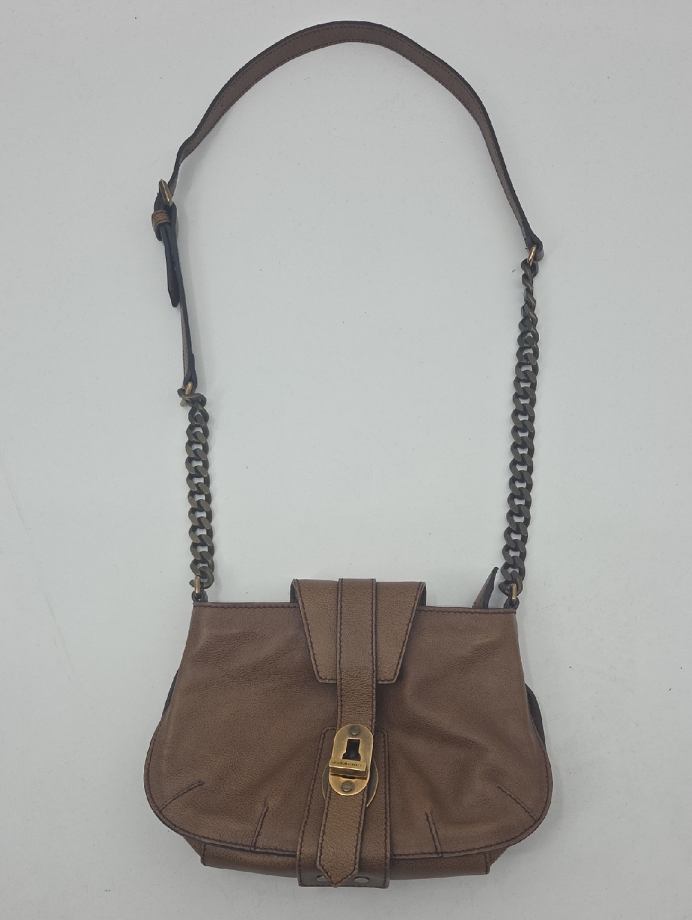 Burberry Brown Leather Crossbody with Chain Accent GORGEOUS
